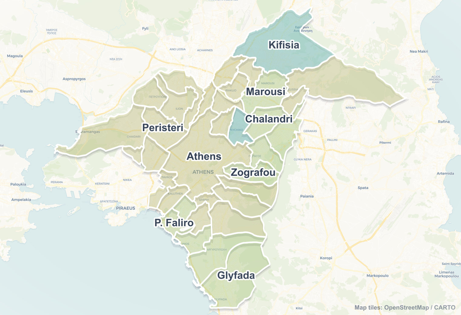 Athens safety map showing safe areas and districts to check before booking