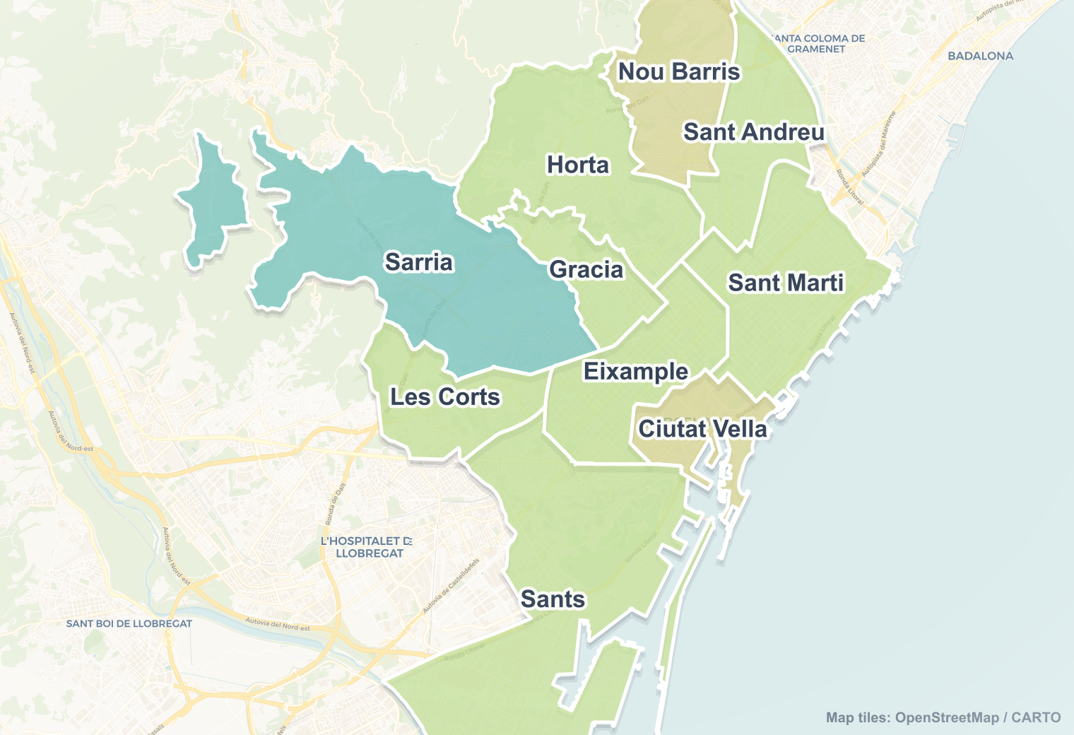 Barcelona safety map showing safe areas and districts to check before booking