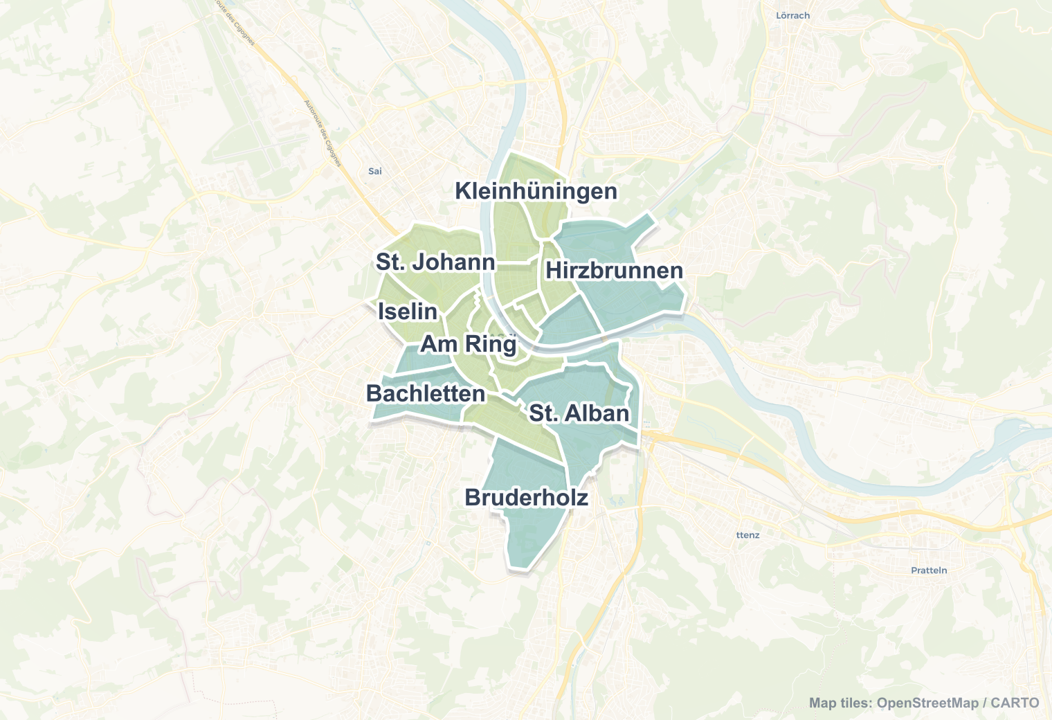 Basel safety map showing safe areas and districts to check before booking