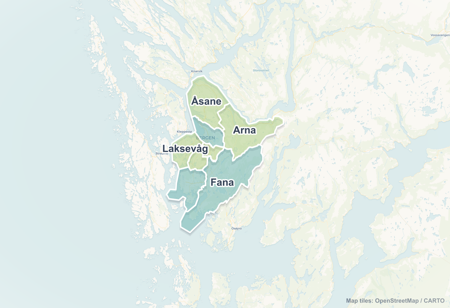 Bergen safety map showing safe areas and districts to check before booking