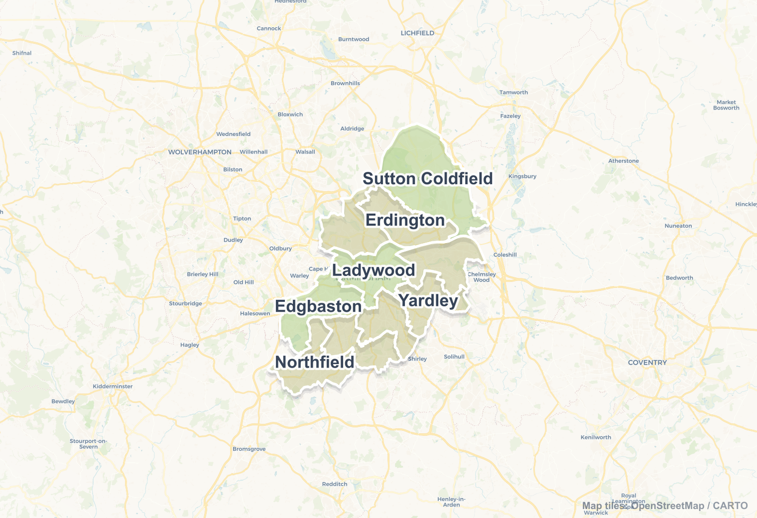 Birmingham safety map showing safe areas and districts to check before booking