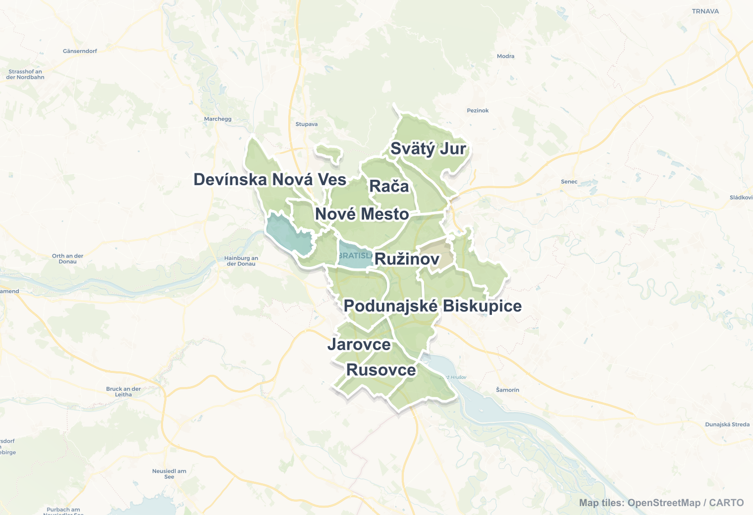 Bratislava safety map showing safe areas and districts to check before booking