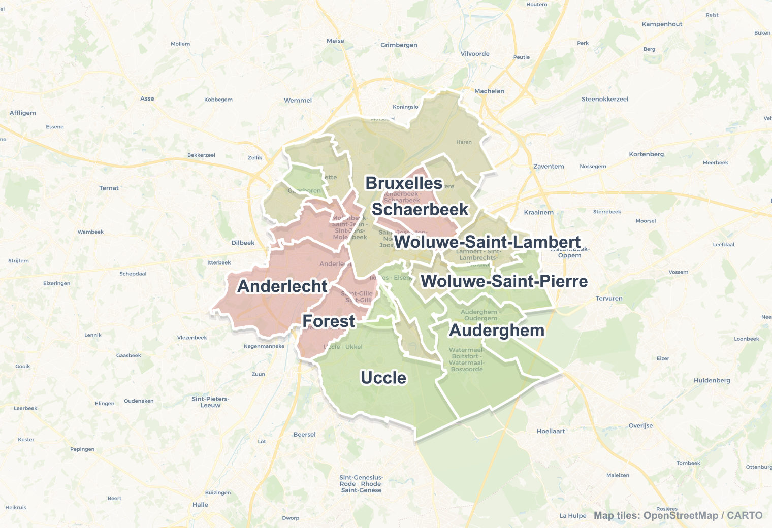 Brussels safety map showing safe areas and districts to check before booking