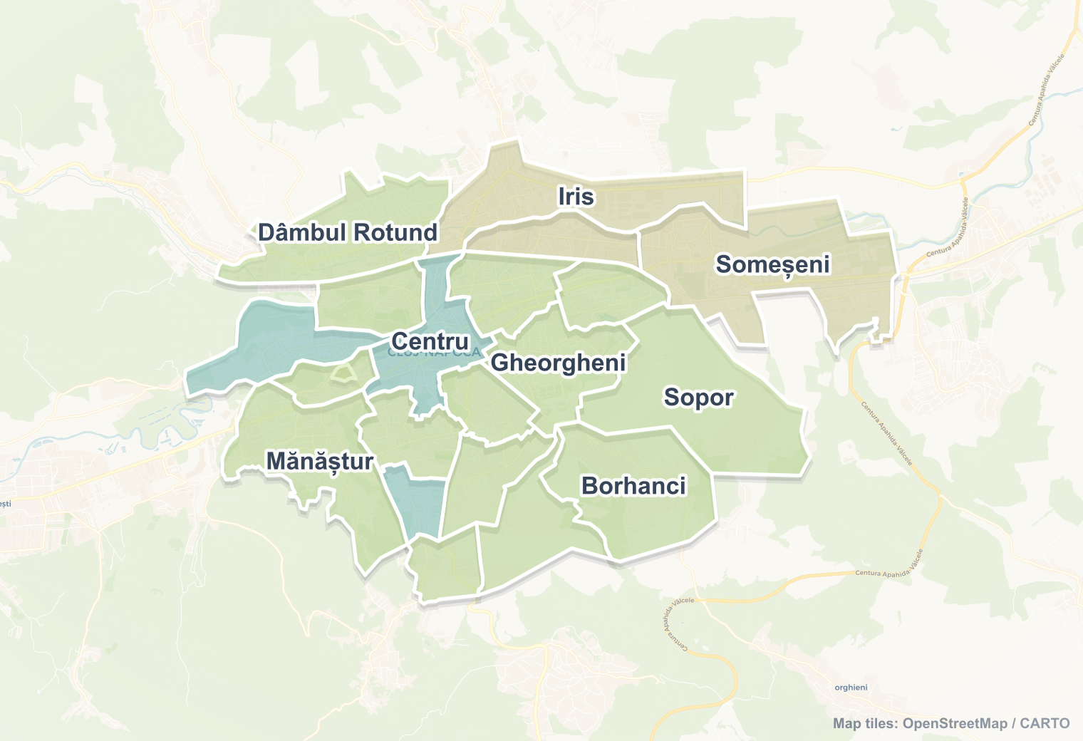 Cluj-Napoca safety map showing safe areas and districts to check before booking