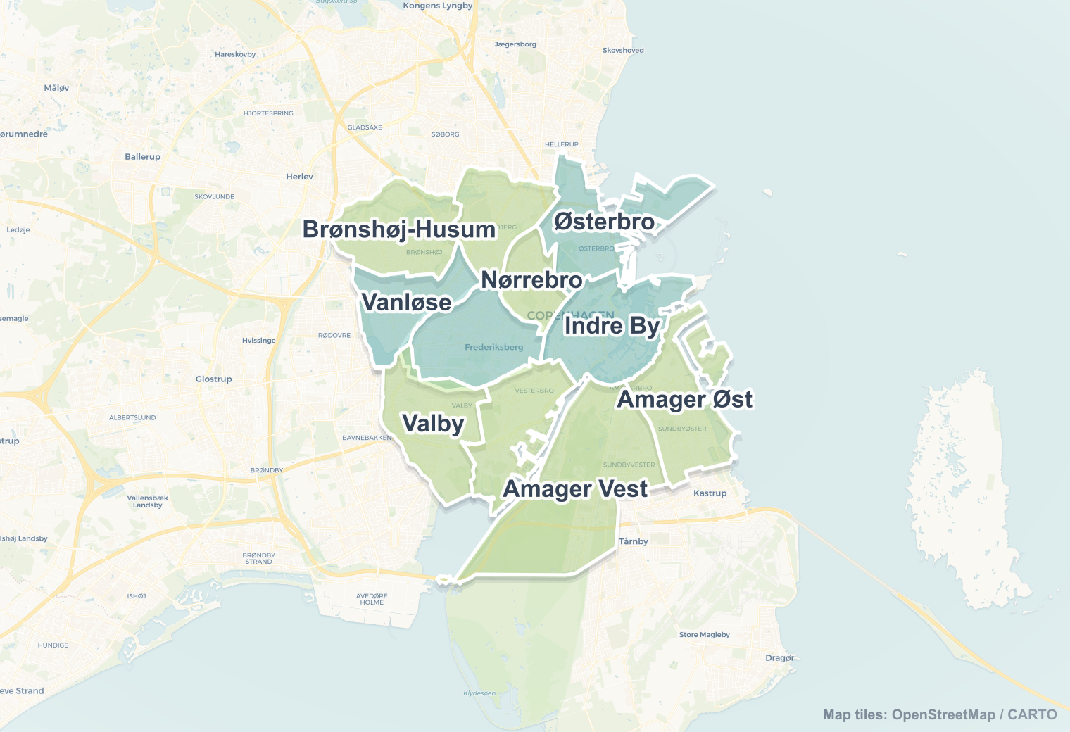 Copenhagen safety map showing safe areas and districts to check before booking