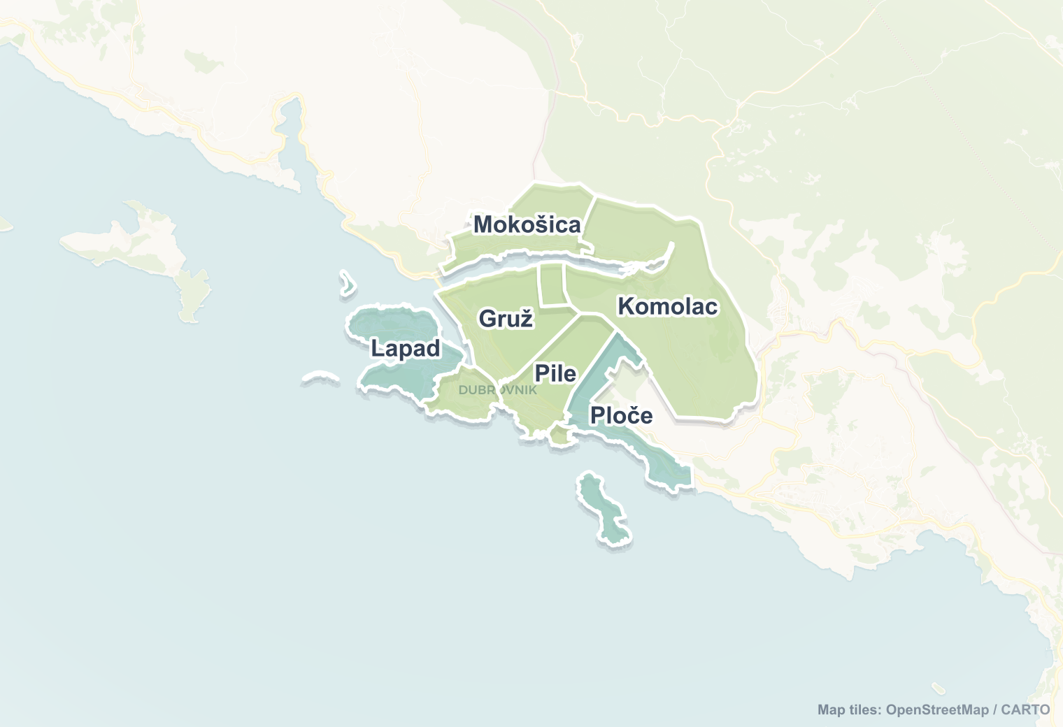 Dubrovnik safety map showing safe areas and districts to check before booking