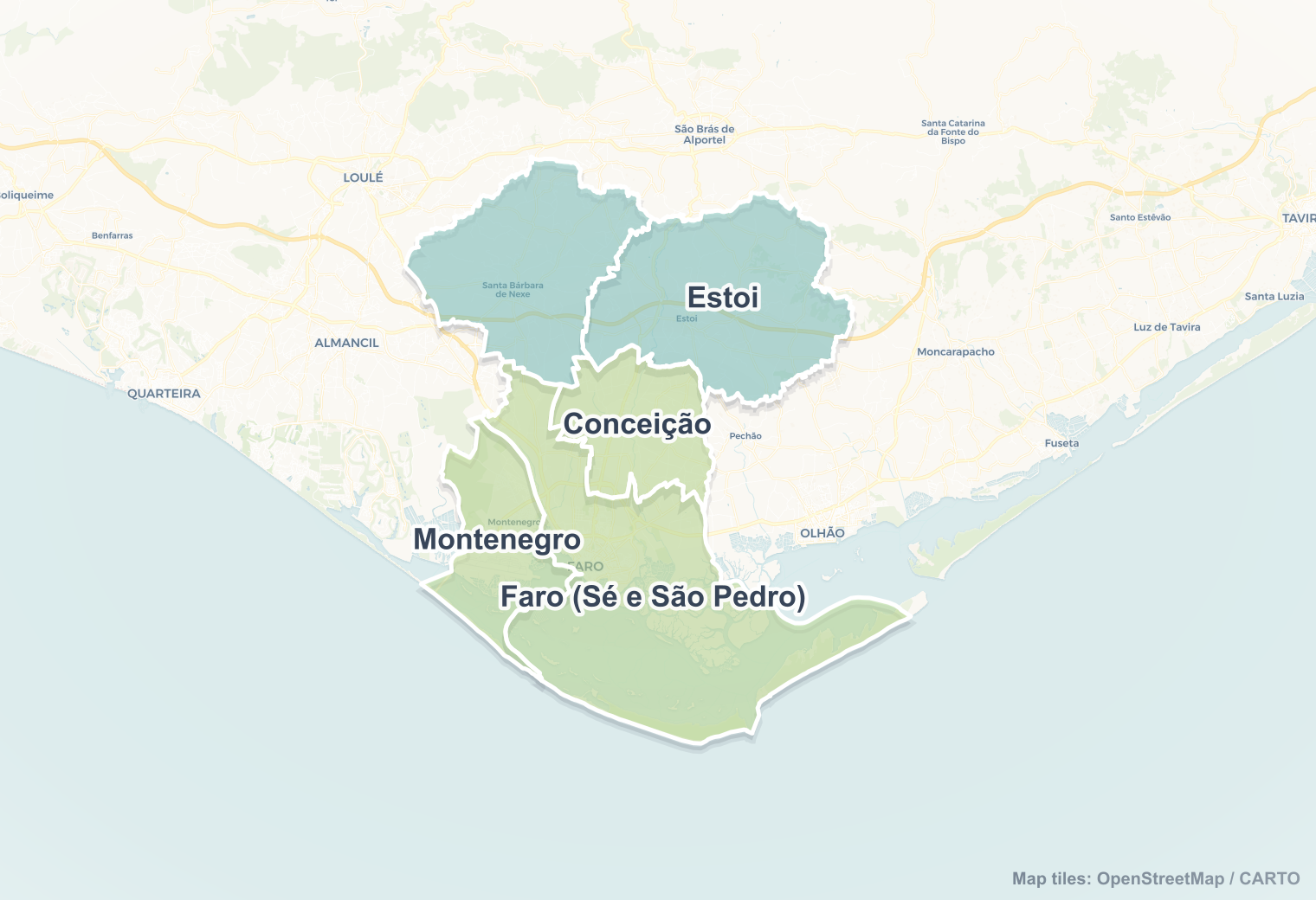 Faro safety map showing safe areas and districts to check before booking
