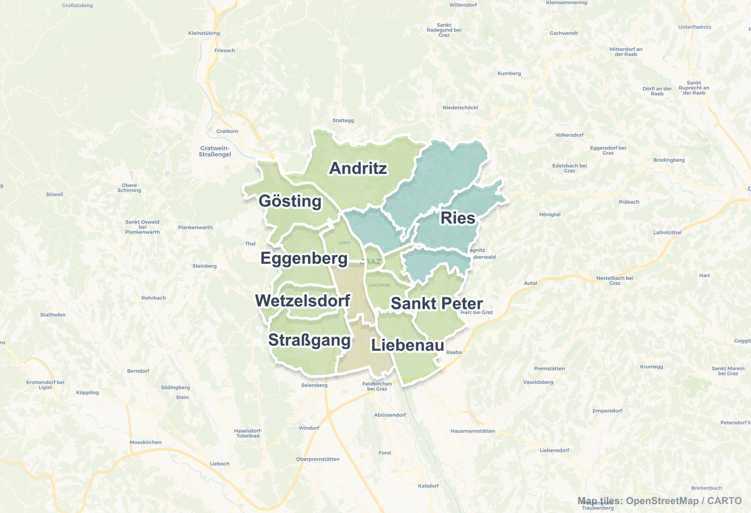 Graz safety map showing safe areas and districts to check before booking