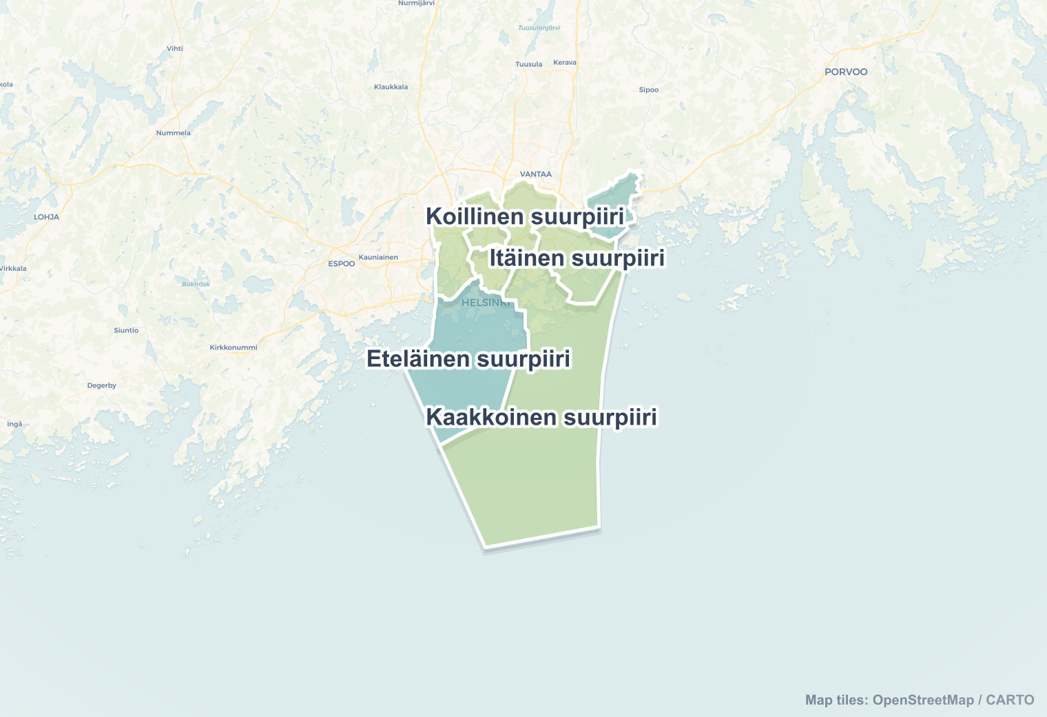 Helsinki safety map showing safe areas and districts to check before booking
