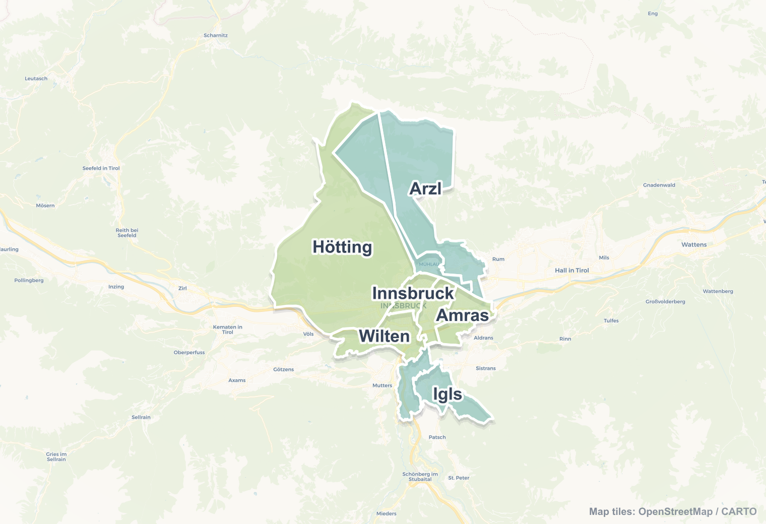 Innsbruck safety map showing safe areas and districts to check before booking