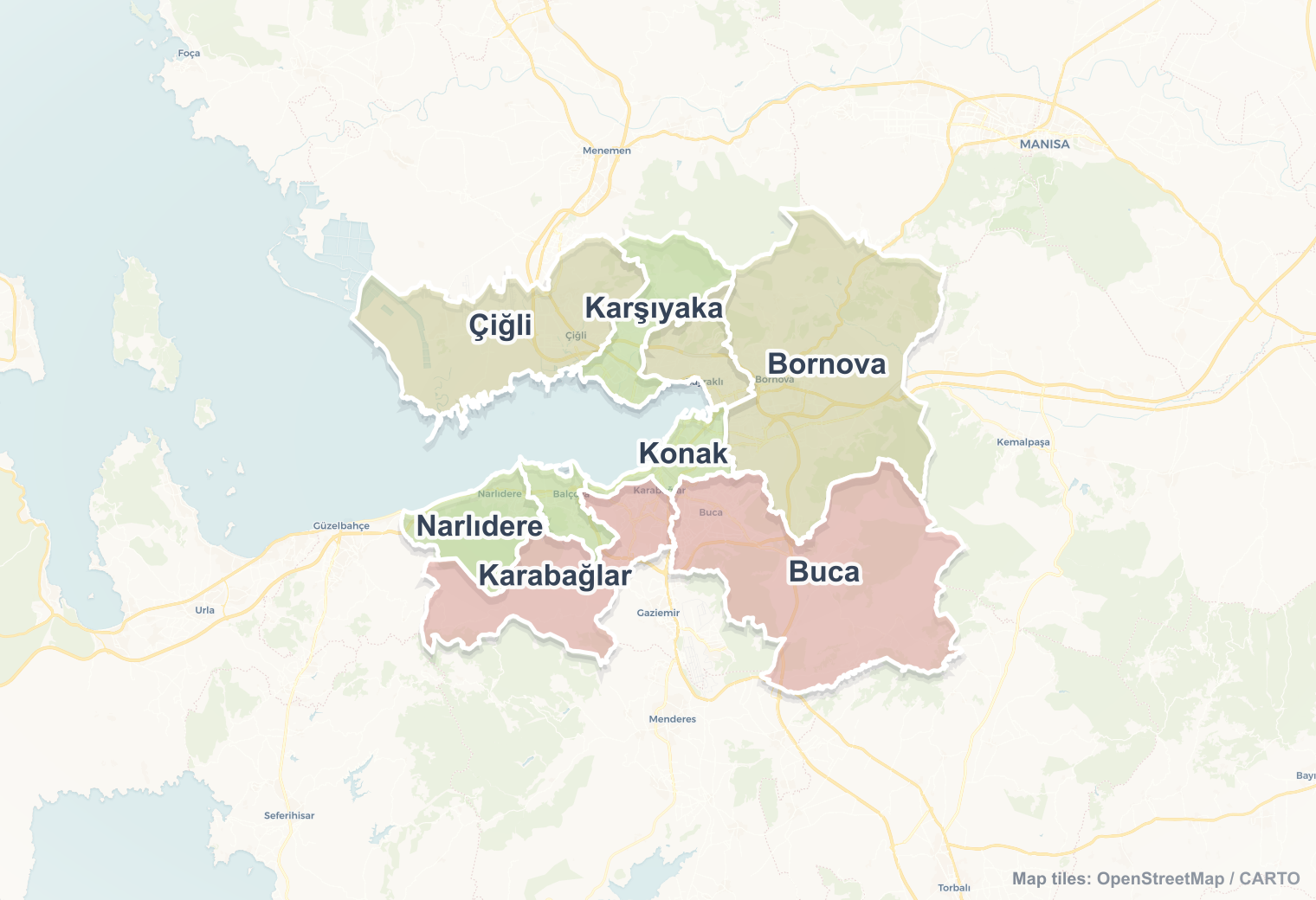 Izmir safety map showing safe areas and districts to check before booking