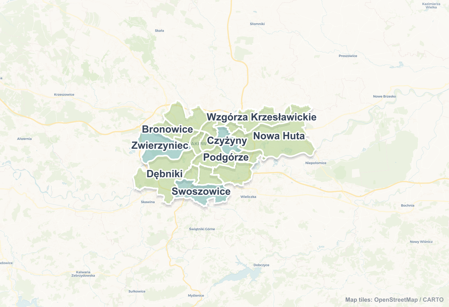Kraków safety map showing safe areas and districts to check before booking