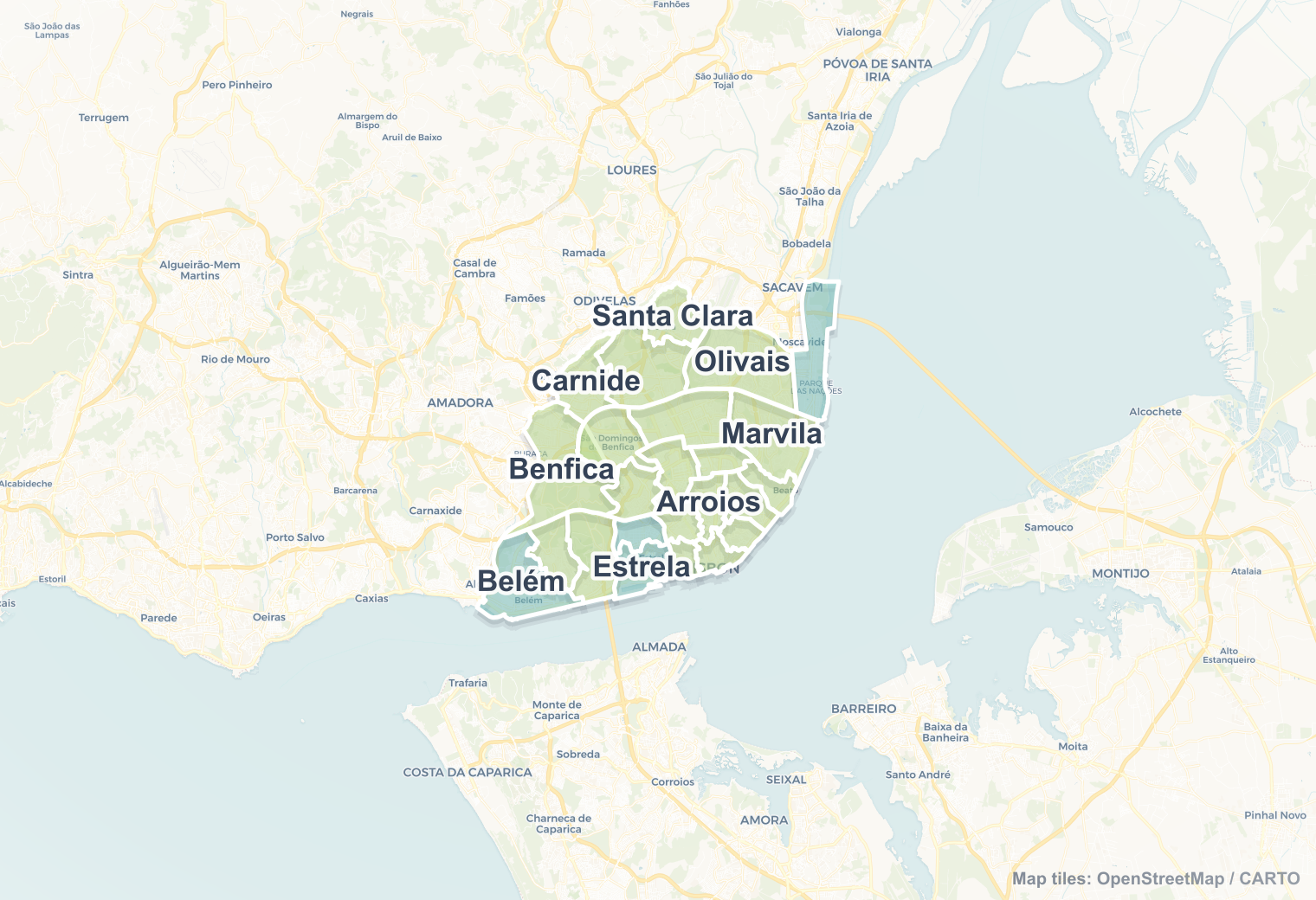 Lisbon safety map showing safe areas and districts to check before booking