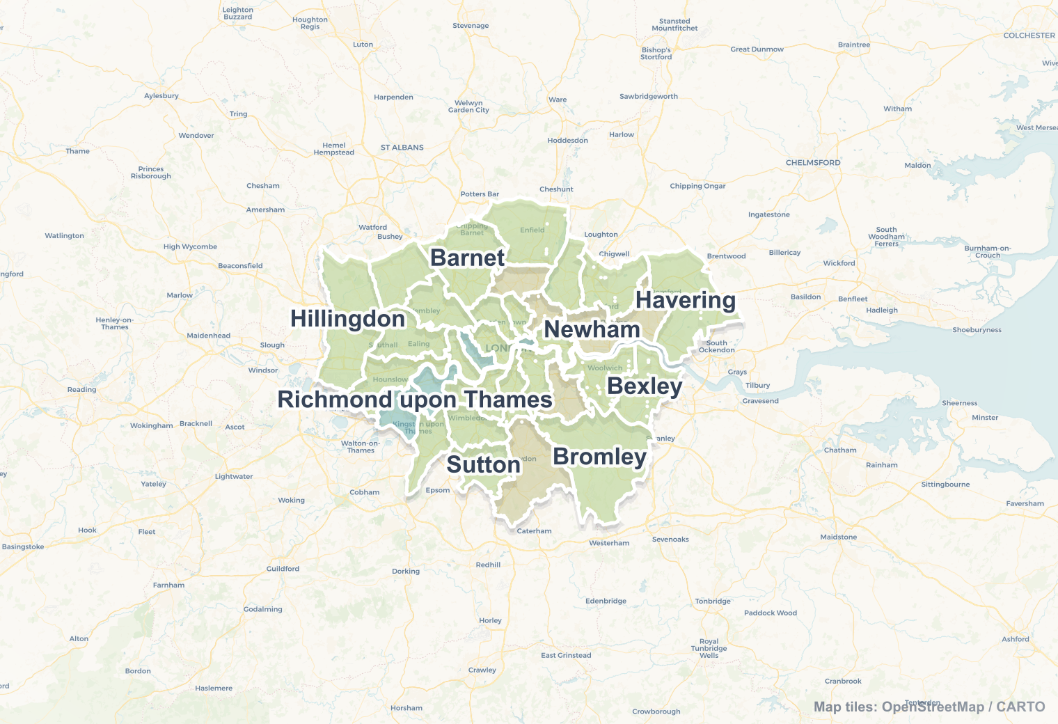 London safety map showing safe areas and districts to check before booking