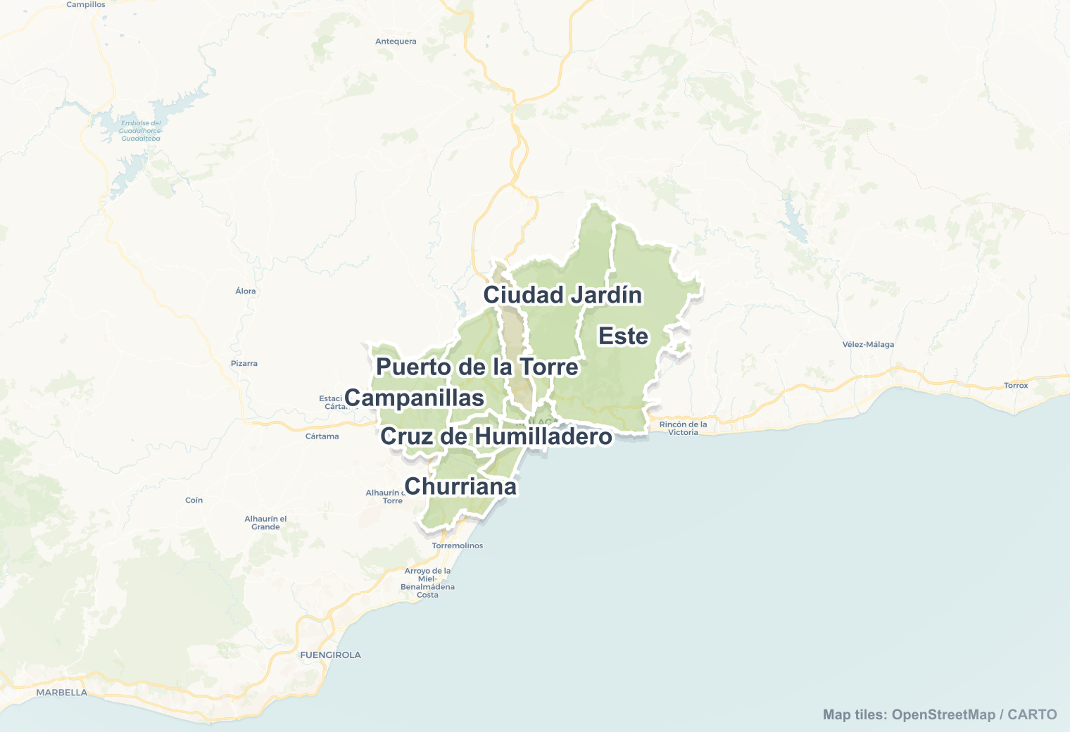 Malaga safety map showing safe areas and districts to check before booking