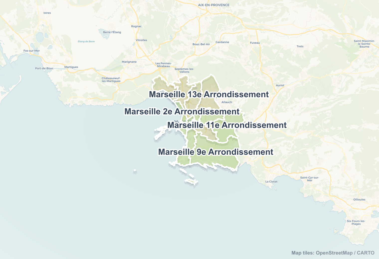 Marseille safety map showing safe areas and districts to check before booking
