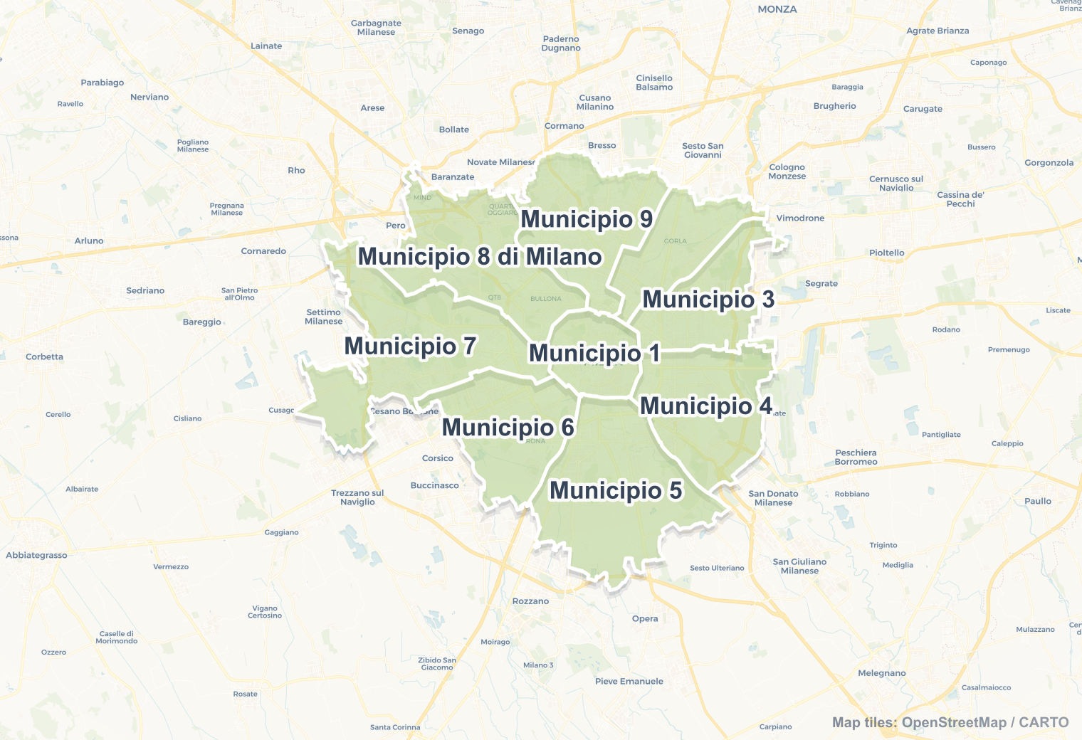 Milan safety map showing safe areas and districts to check before booking