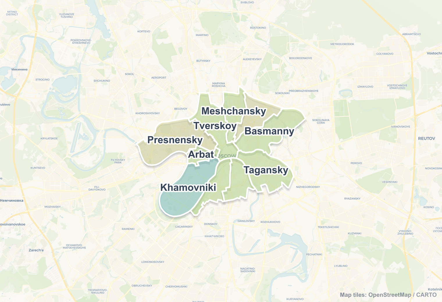 Moscow safety map showing safe areas and districts to check before booking