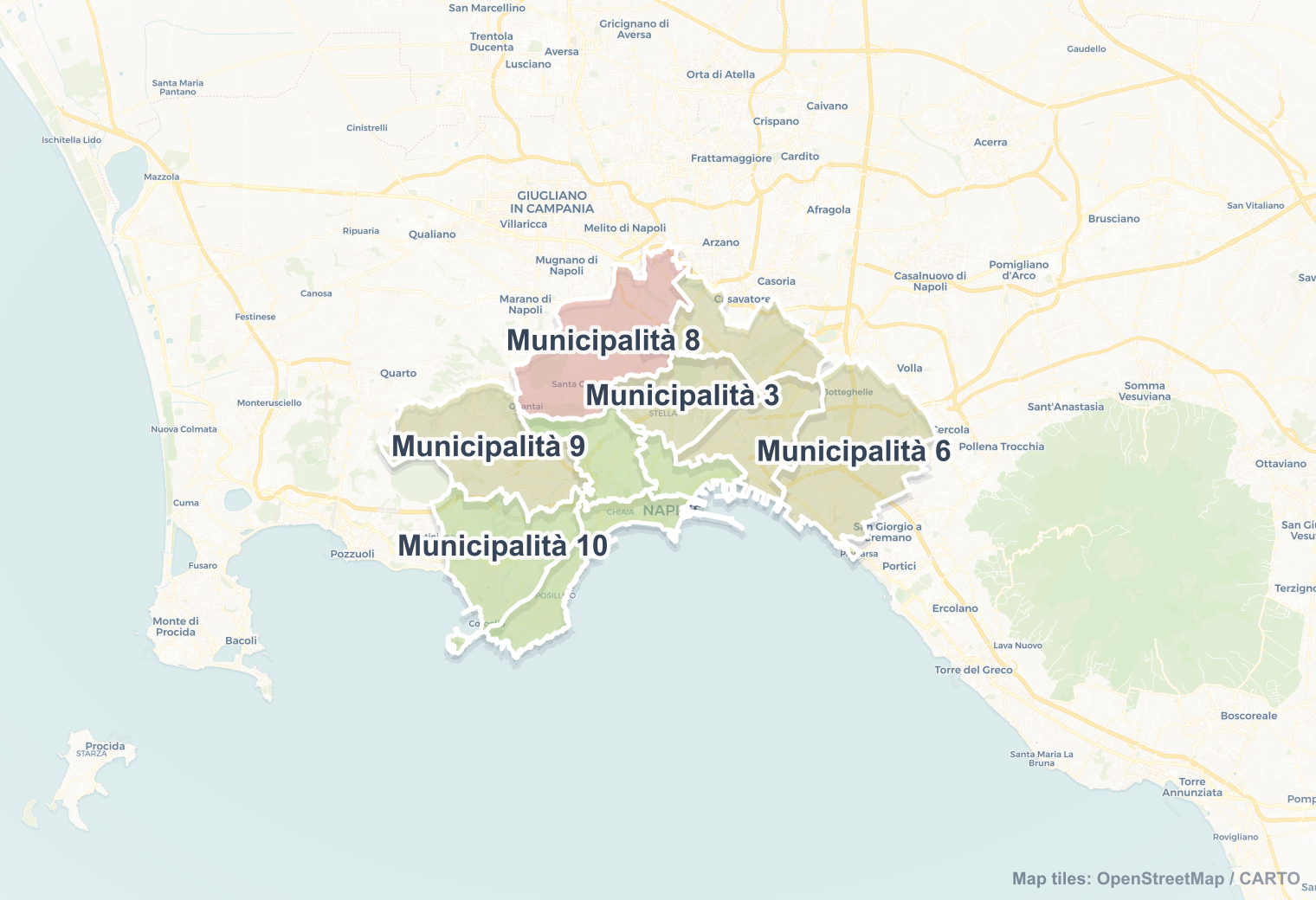 Naples safety map showing safe areas and districts to check before booking