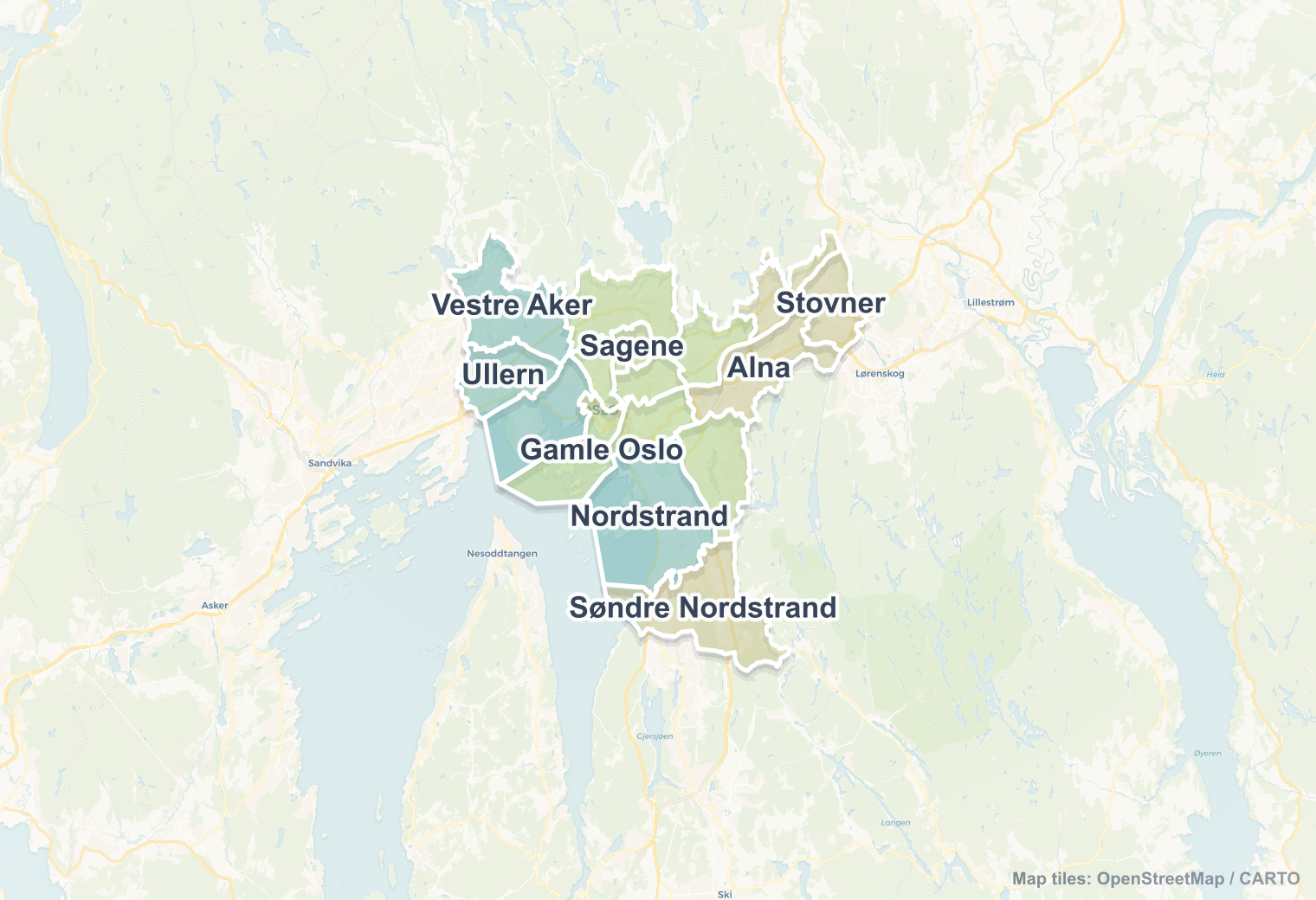 Oslo safety map showing safe areas and districts to check before booking