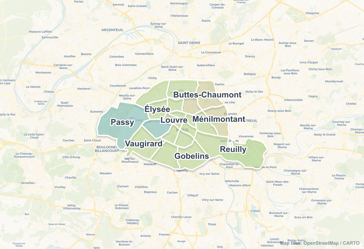 Paris safety map showing safe areas and districts to check before booking