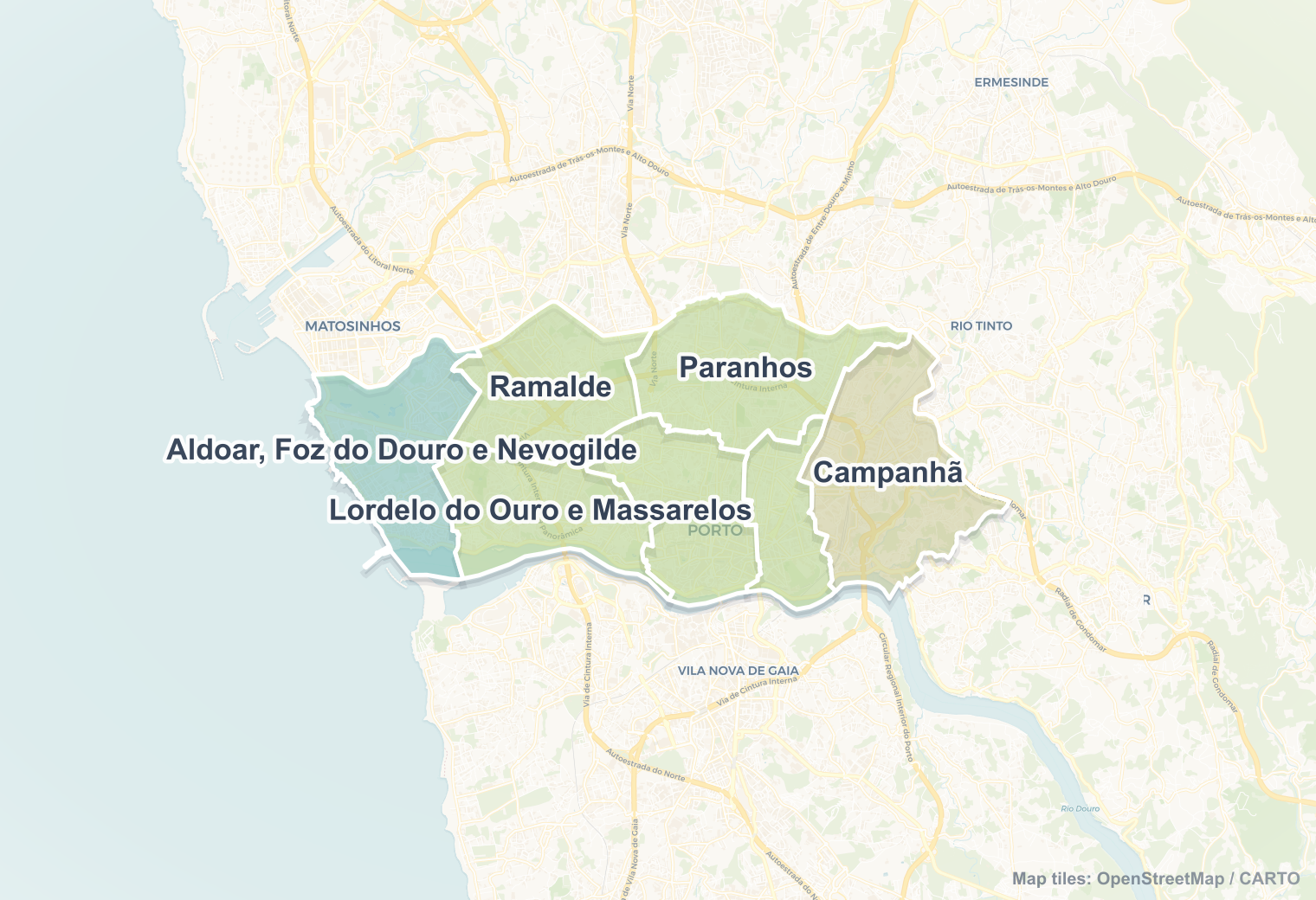 Porto safety map showing safe areas and districts to check before booking