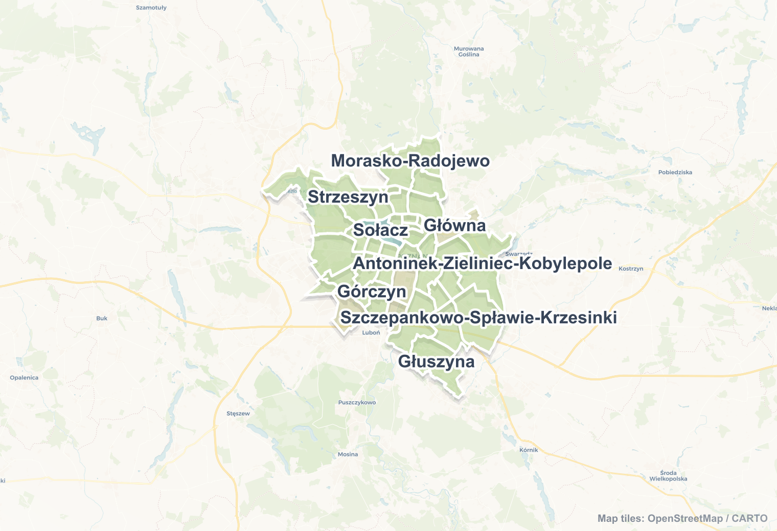 Poznan safety map showing safe areas and districts to check before booking