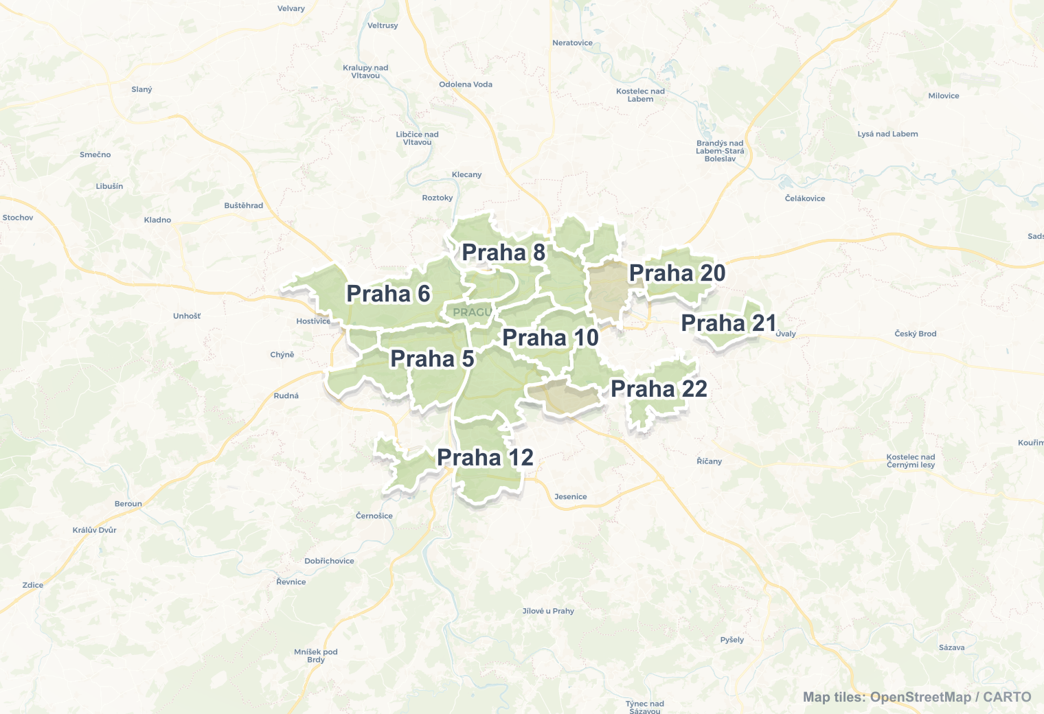 Prague safety map showing safe areas and districts to check before booking
