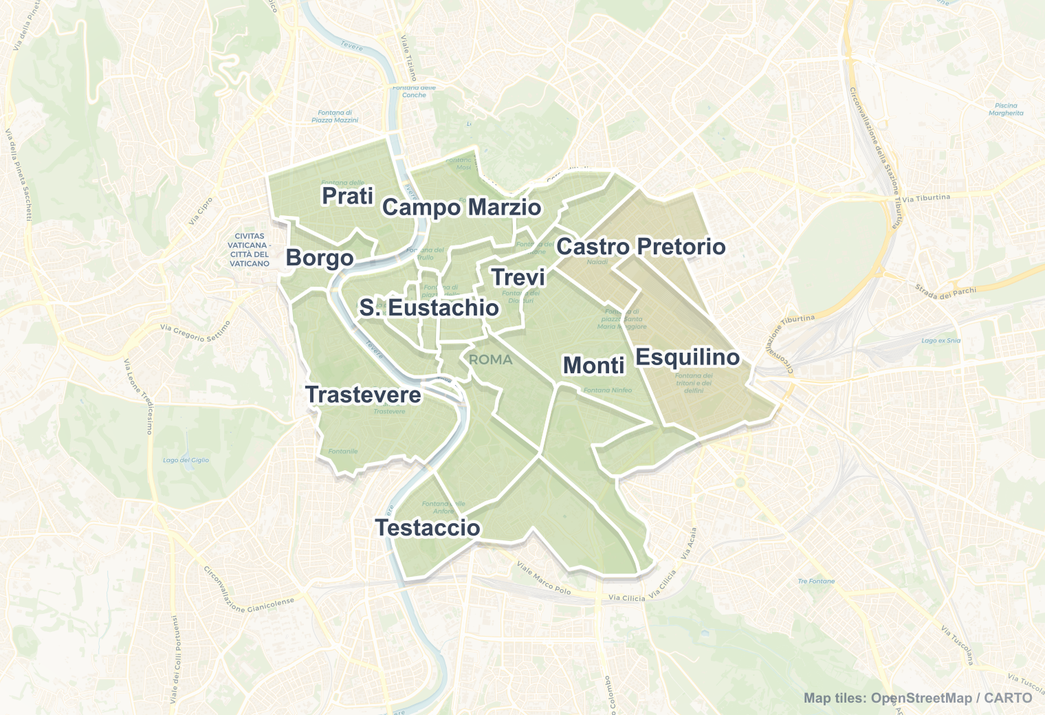 Rome safety map showing safe areas and districts to check before booking
