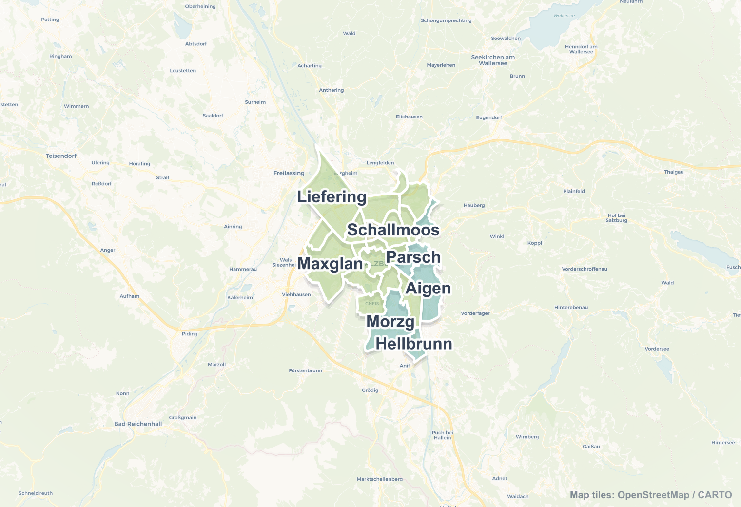 Salzburg safety map showing safe areas and districts to check before booking
