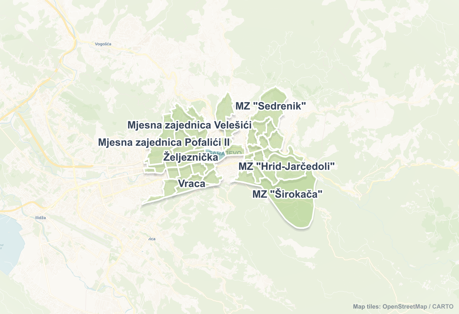 Sarajevo safety map showing safe areas and districts to check before booking