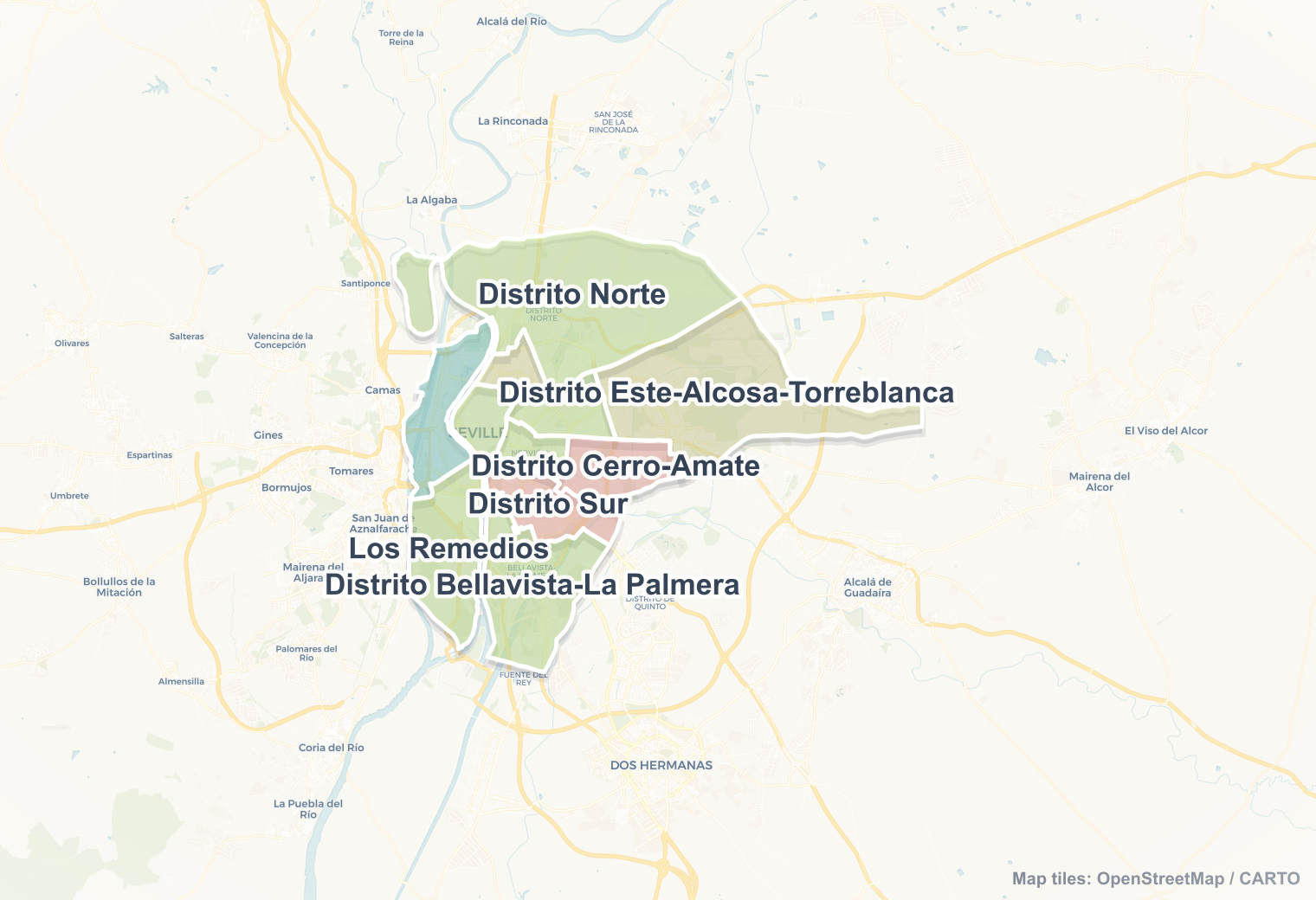 Seville safety map showing safe areas and districts to check before booking