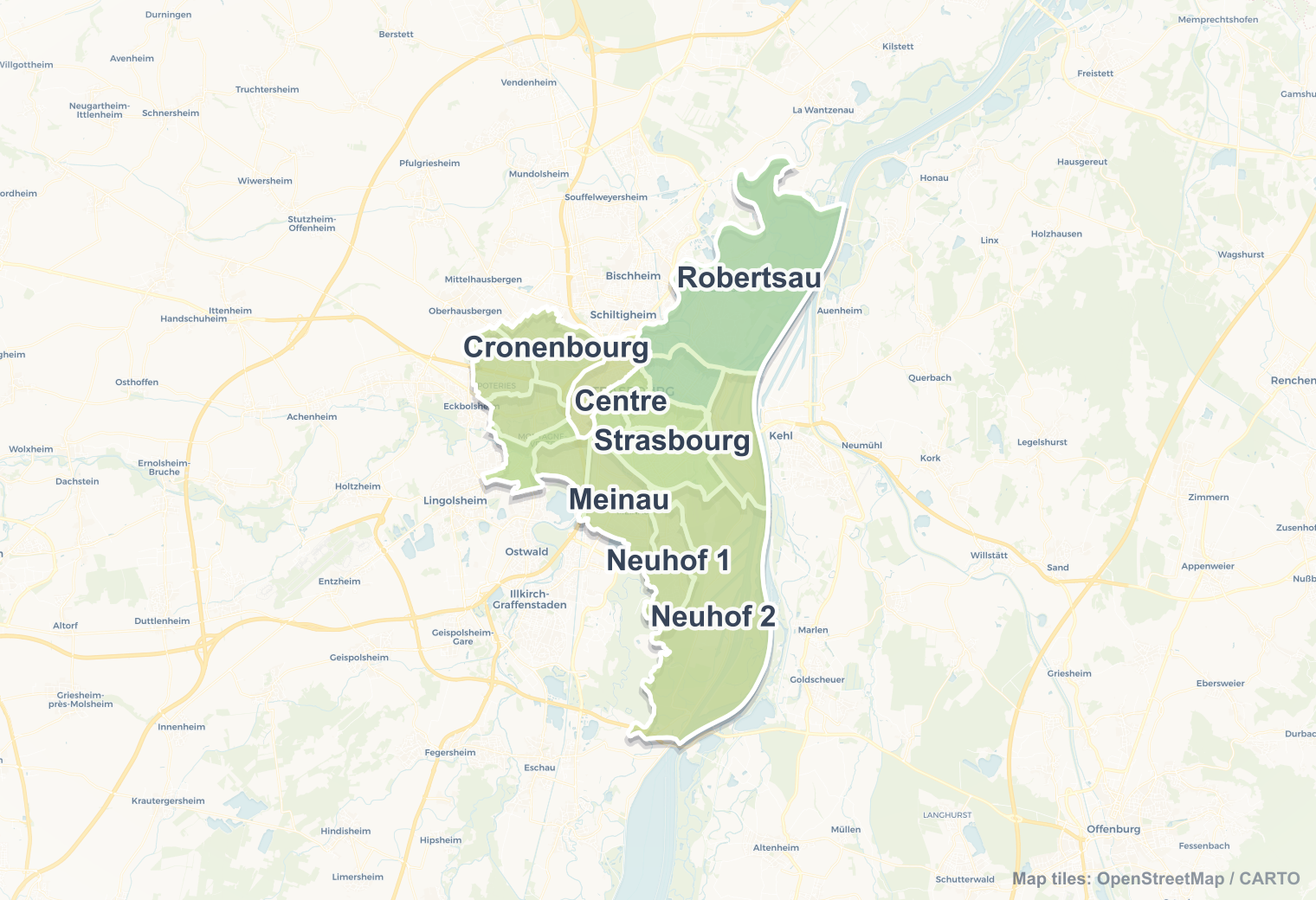 Strasbourg safety map showing safe areas and districts to check before booking