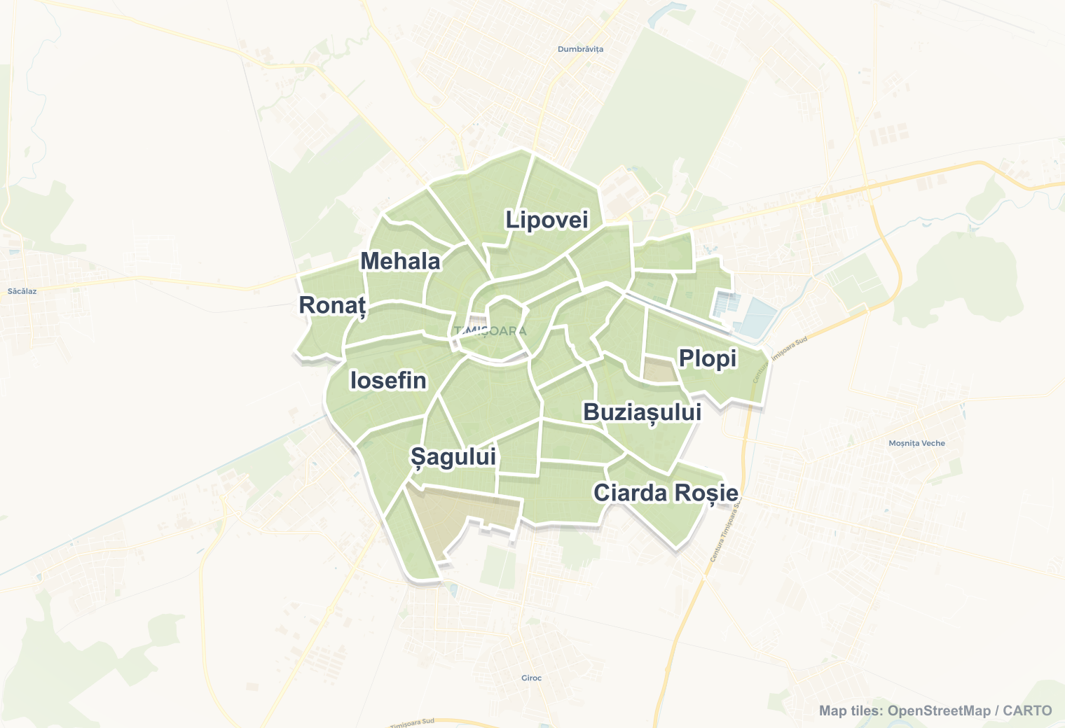 Timisoara safety map showing safe areas and districts to check before booking