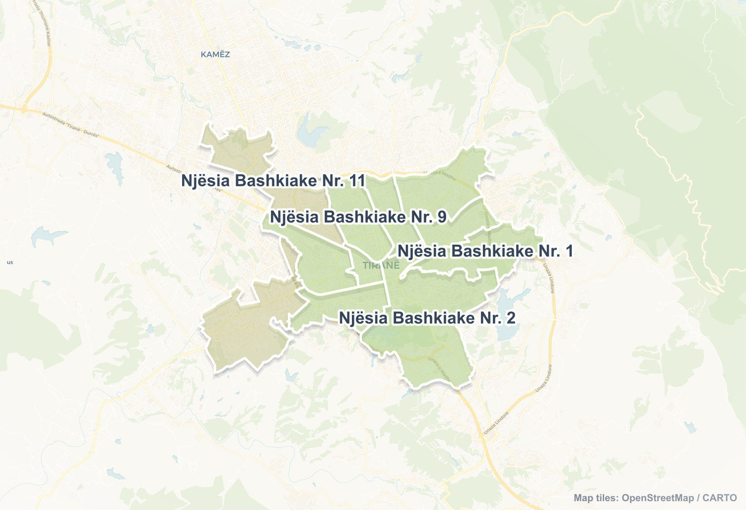 Tirana safety map showing safe areas and districts to check before booking