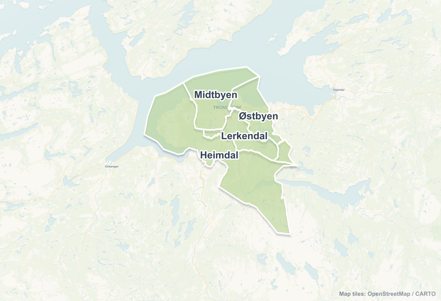 Trondheim safety map showing safe areas and districts to check before booking