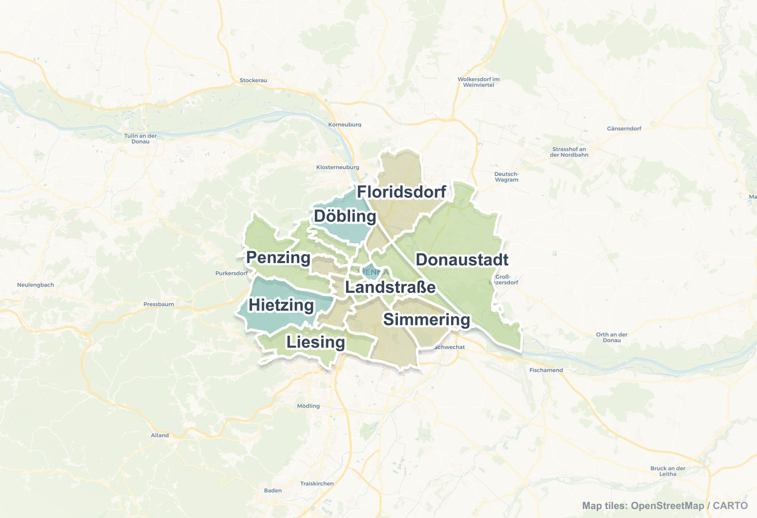 Vienna safety map showing safe areas and districts to check before booking