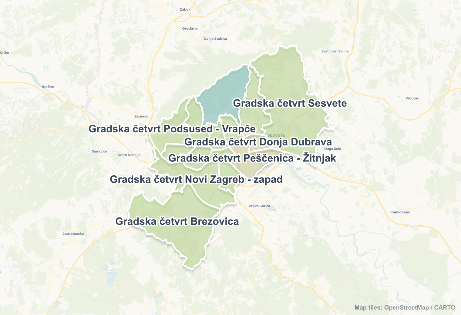 Zagreb safety map showing safe areas and districts to check before booking